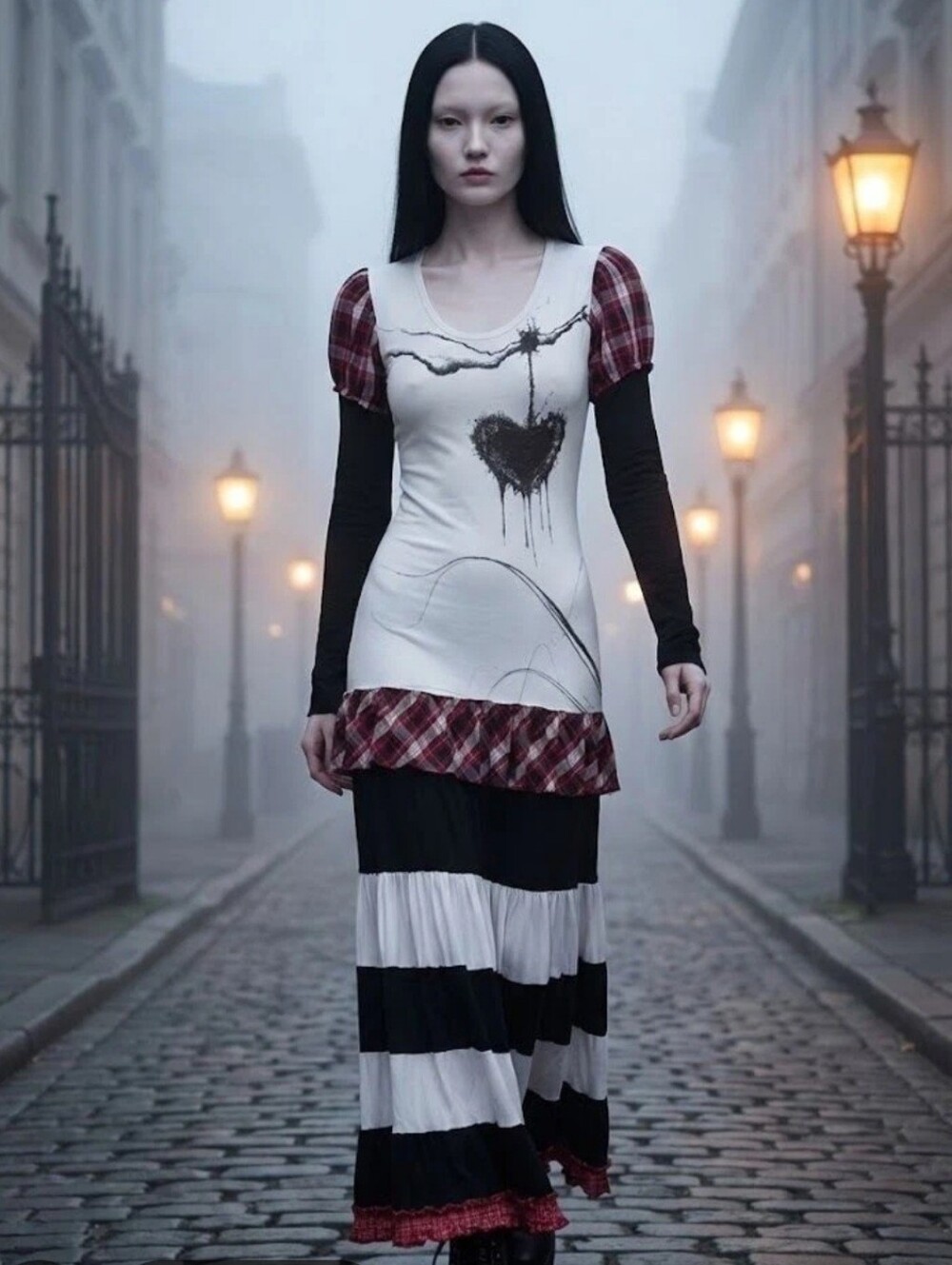 ​Nuvula Graphic Maxi Dress Plaid Accent Cello Girl Heart Size M​